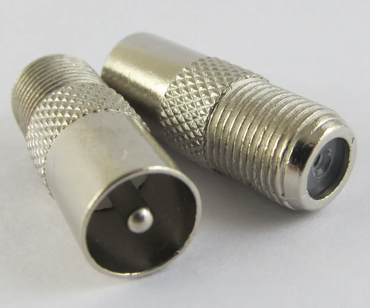 2pcs F Female to TV PAL Male Coaxial Connector Adapter Metal Nickel Plated Length: 25.8mm