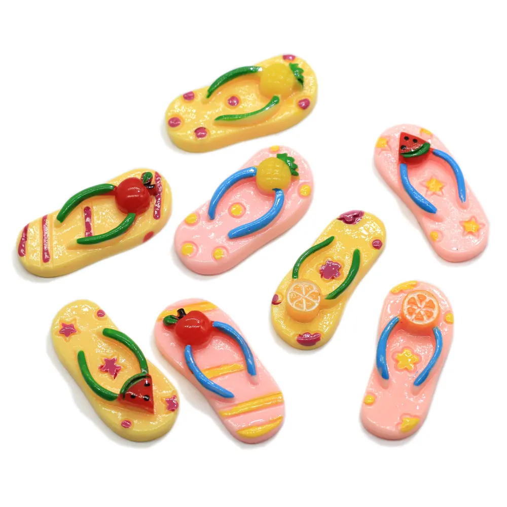 50/100pcs Kawaii Resin Fruit Slippers Charms Pendant Jewelry Flat Back Cabochon DIY Embellishments Accessory Party Decors