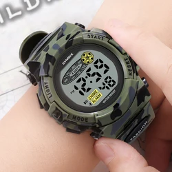 SYNOKE-relojes deportivos para niños, reloj militar a la moda, resistente al agua, con luces LED de colores, de camuflaje, para estudiantes