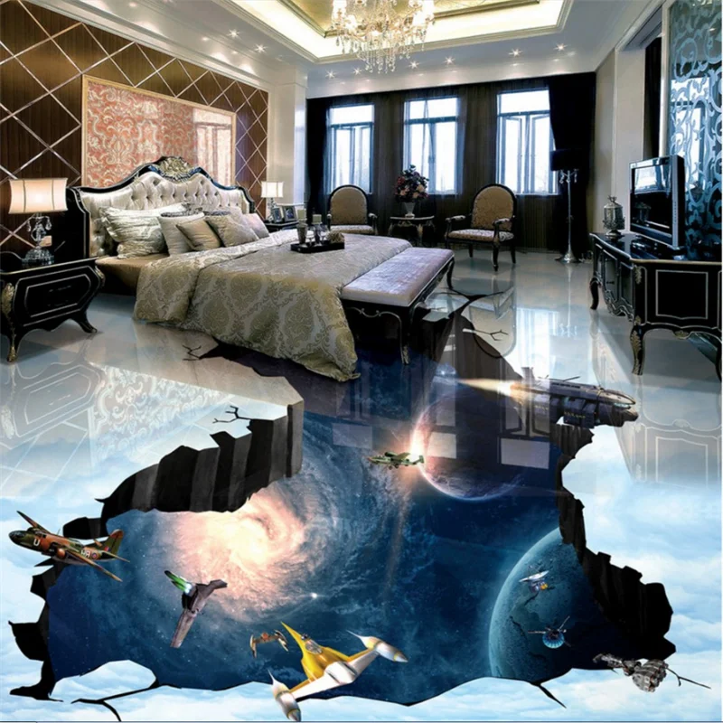 Custom floor painting 3d floor tile universe galaxy earth 3D bathroom living room bedroom hotel floor tile papel de parede обои