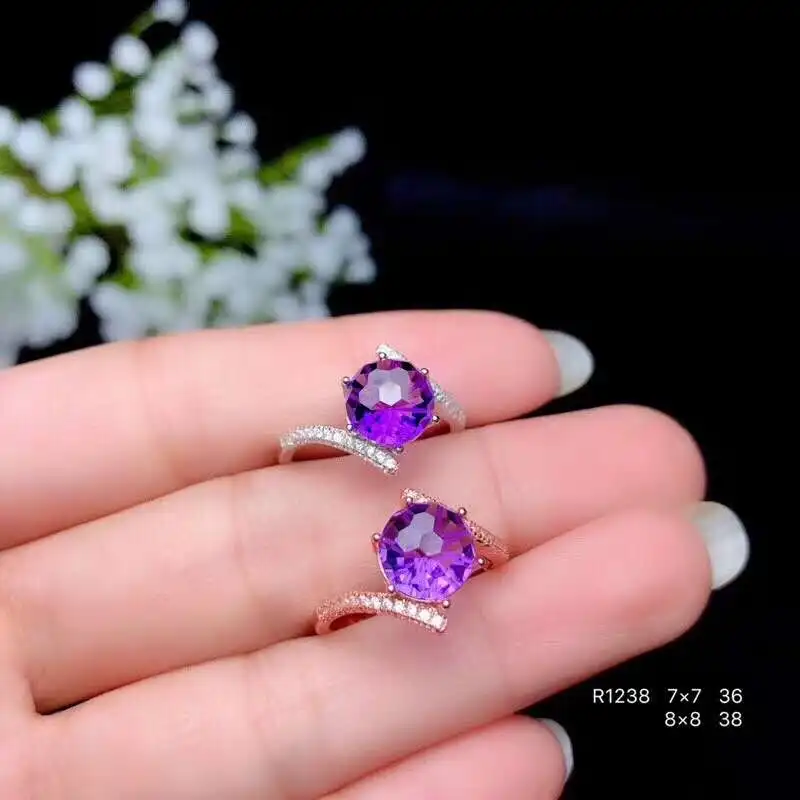 

100% Natural And Real Amethyst Wedding Engagement Rings For Women 925 Sterling Silver