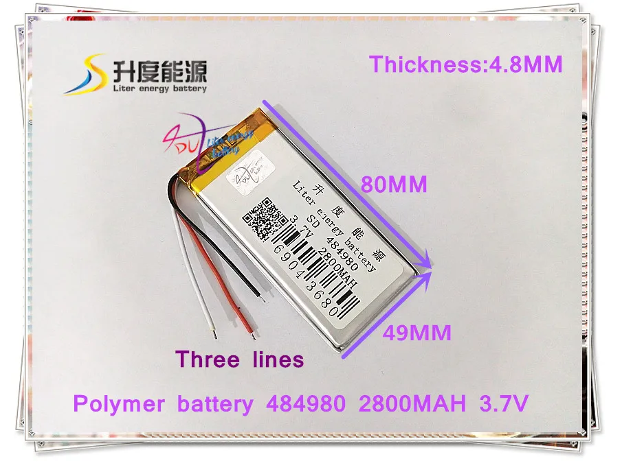 3 line 484980 3.7V 2800mAh 505080 Polymer lithium ion / Li-ion battery for tablet pc POWER BANK cell phone