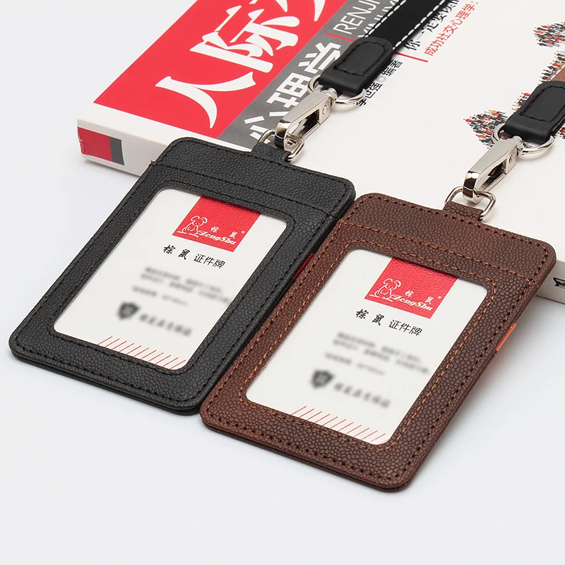 

Leather Business ID/Badge Holder Case Lanyard Purse with Neck Strap Band Name Tag Id Card Lanyard Chest Card Work Pass