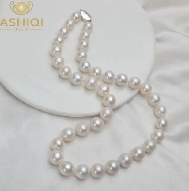 10-11mm Big Natural Freshwater Pearl Necklace for Women Real 925 Sterling Silver Clasp White Round Pearl Jewelry Gift