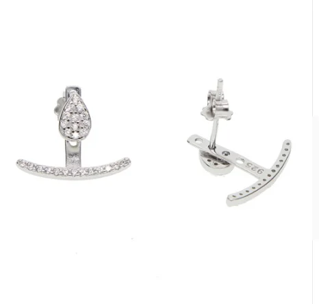 2018 high quality 100% 925 sterling silver 3 colors double sided pave cz ear cuff ear jaket silver earring