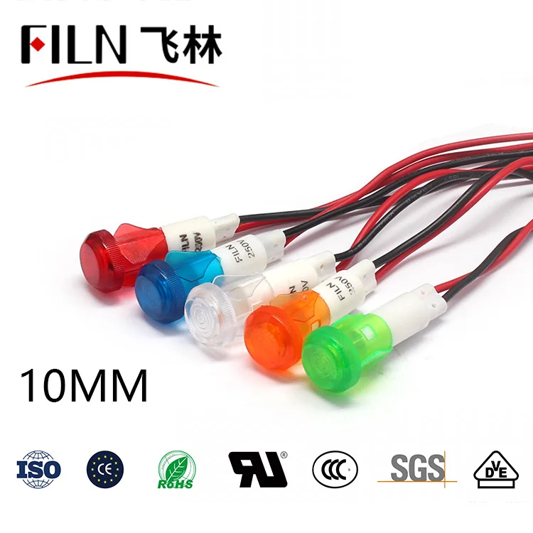 

FILN 10mm 12v 24v 220v 110v Plastic Wired Terminal signal lamp low price led indicator light