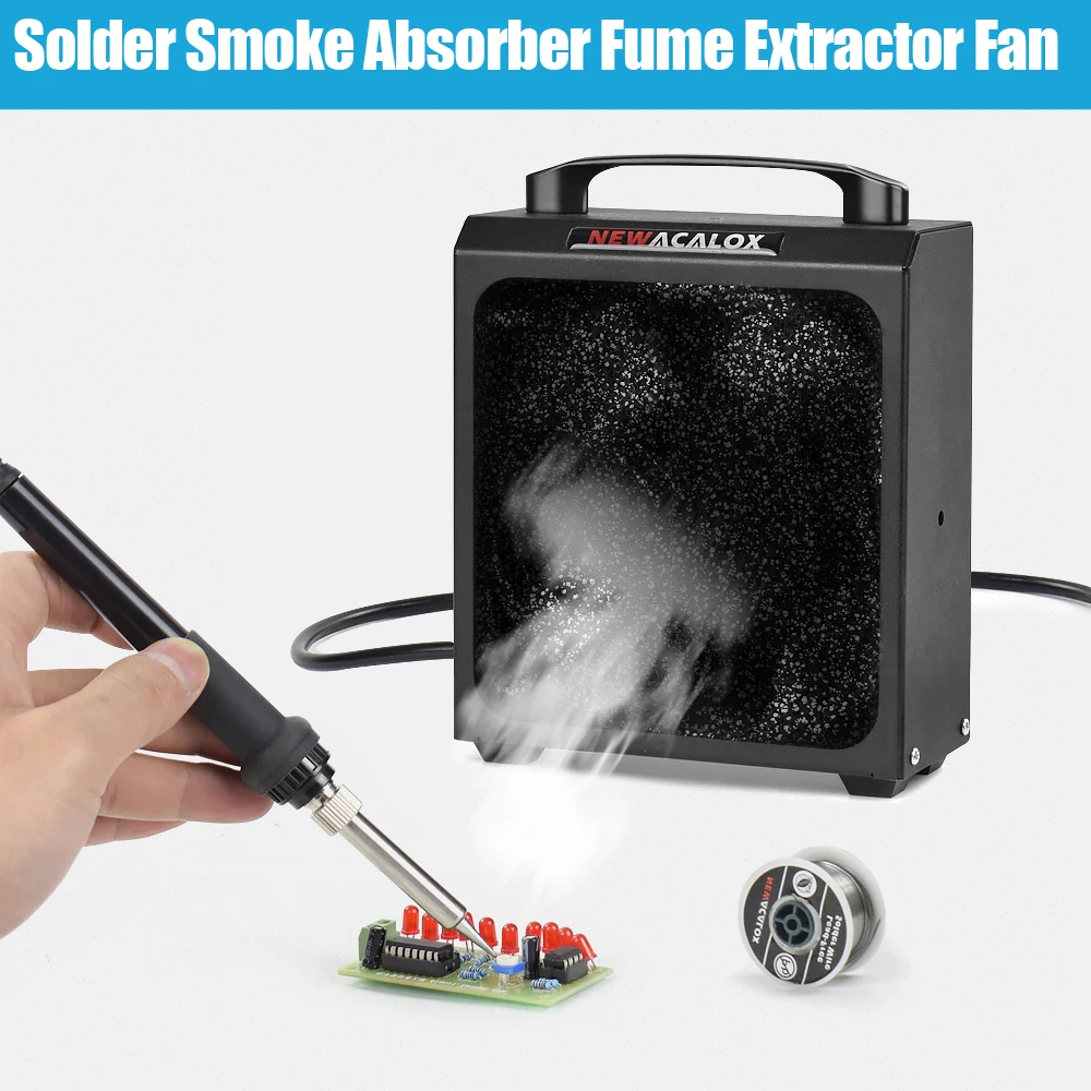 NEWACALOX 30W Soldering Smoke Absorber Fume Extractor Fan Carbon Filter Sponge Soldering Station Smoke/Dust Filter Welding Tool