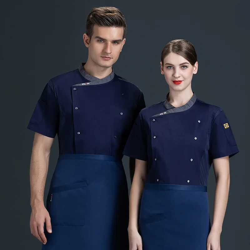 Ropa de trabajo transpirable para Hotel, Catering, restaurante, cocina, manga corta, servicio de comida, Tops, uniforme de Chef, Verano