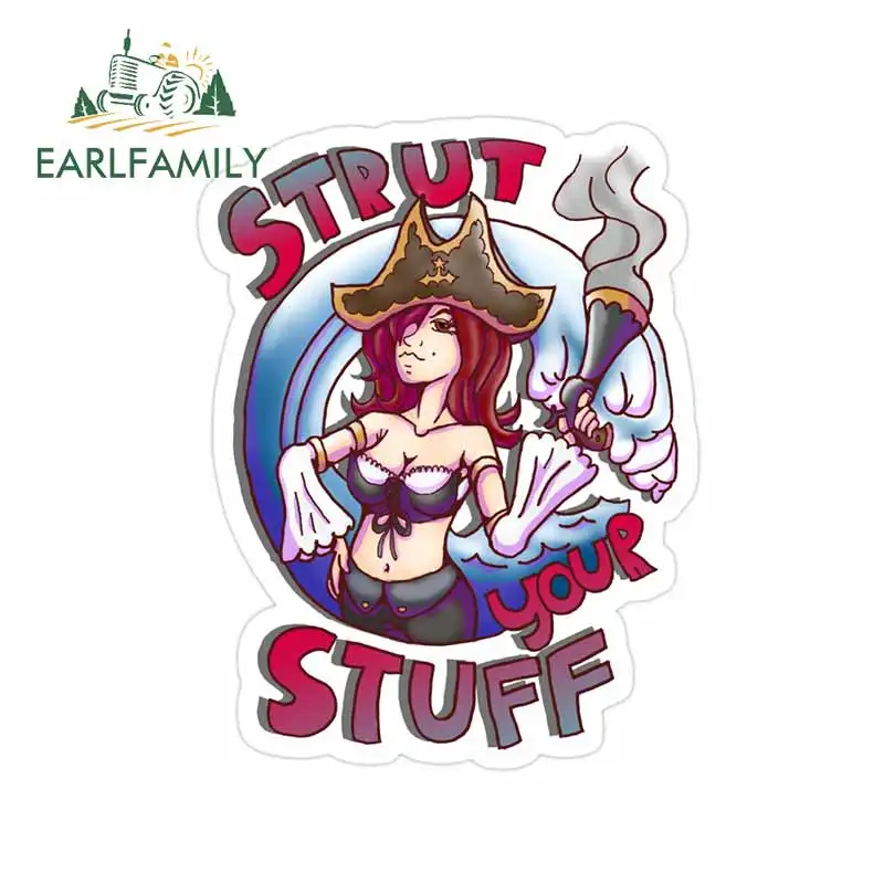 EARLFAMILY 13cm x 10.2cm for Female Pirate Strut Your Stuff Refrigerator Car Stickers Bumper Windshield RV Anime Trunk Decals