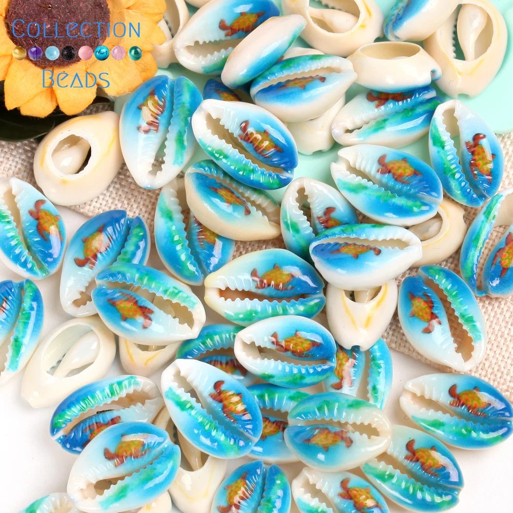 10-20mm Natural Blue Tortoise Seashell Cowrie Conch Loose Spacer Beads Beach DIY for Jewelry Making Sea Shells Bracelet 10Pcs