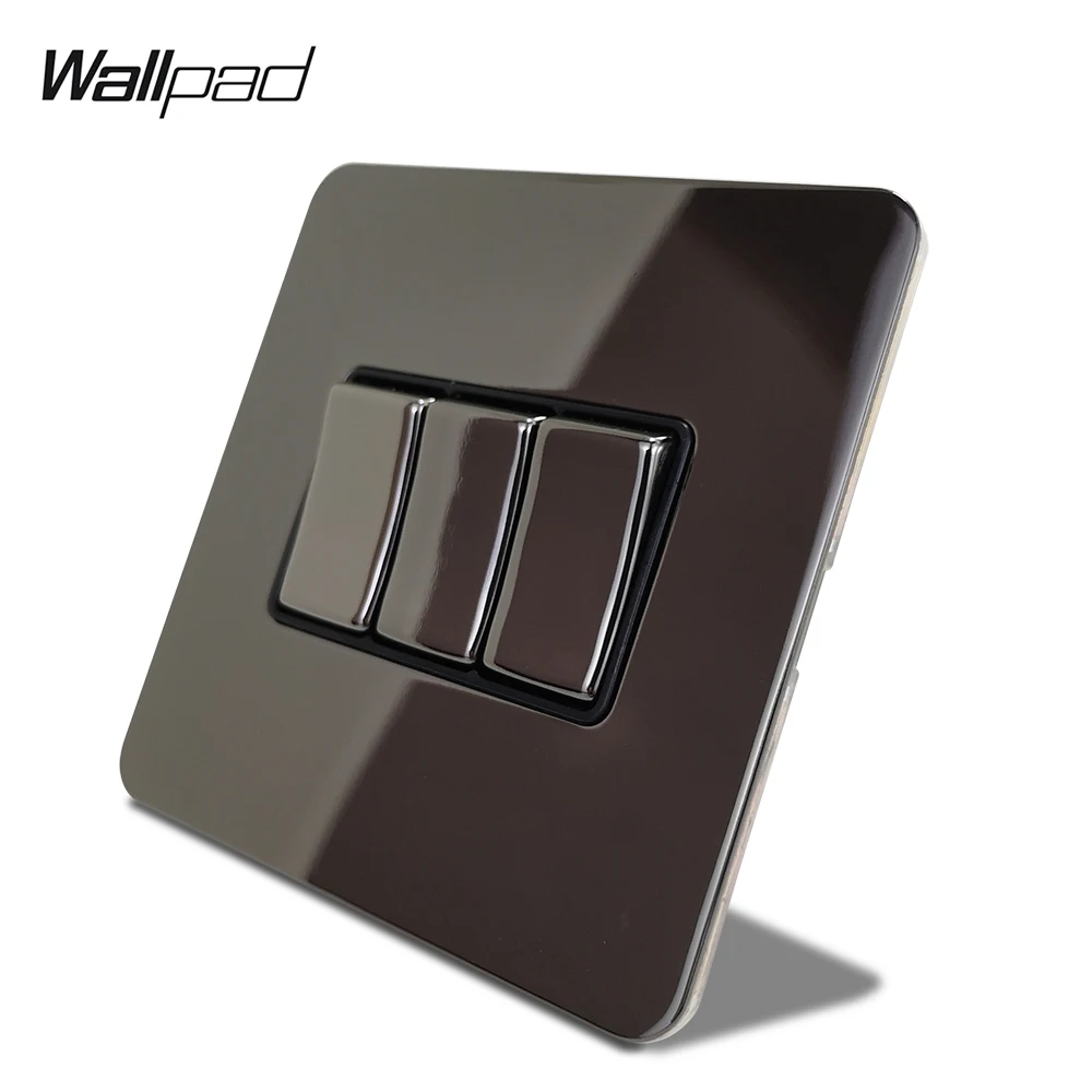 Wallpad H6 Black Nickel 3 Gang 1 Way 2 Way LED Electric Rocker Light Switch Stainless Steel Panel Metal Button