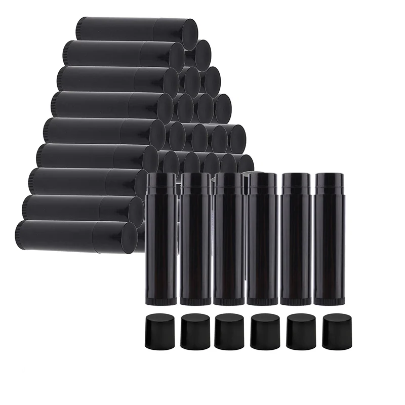 25Pcs 5ML Lip Balm Tubes Lip Gloss Tubes Black Empty Plastic Refillable Lip Balm Storage Container for DIY Homemade Lipstick