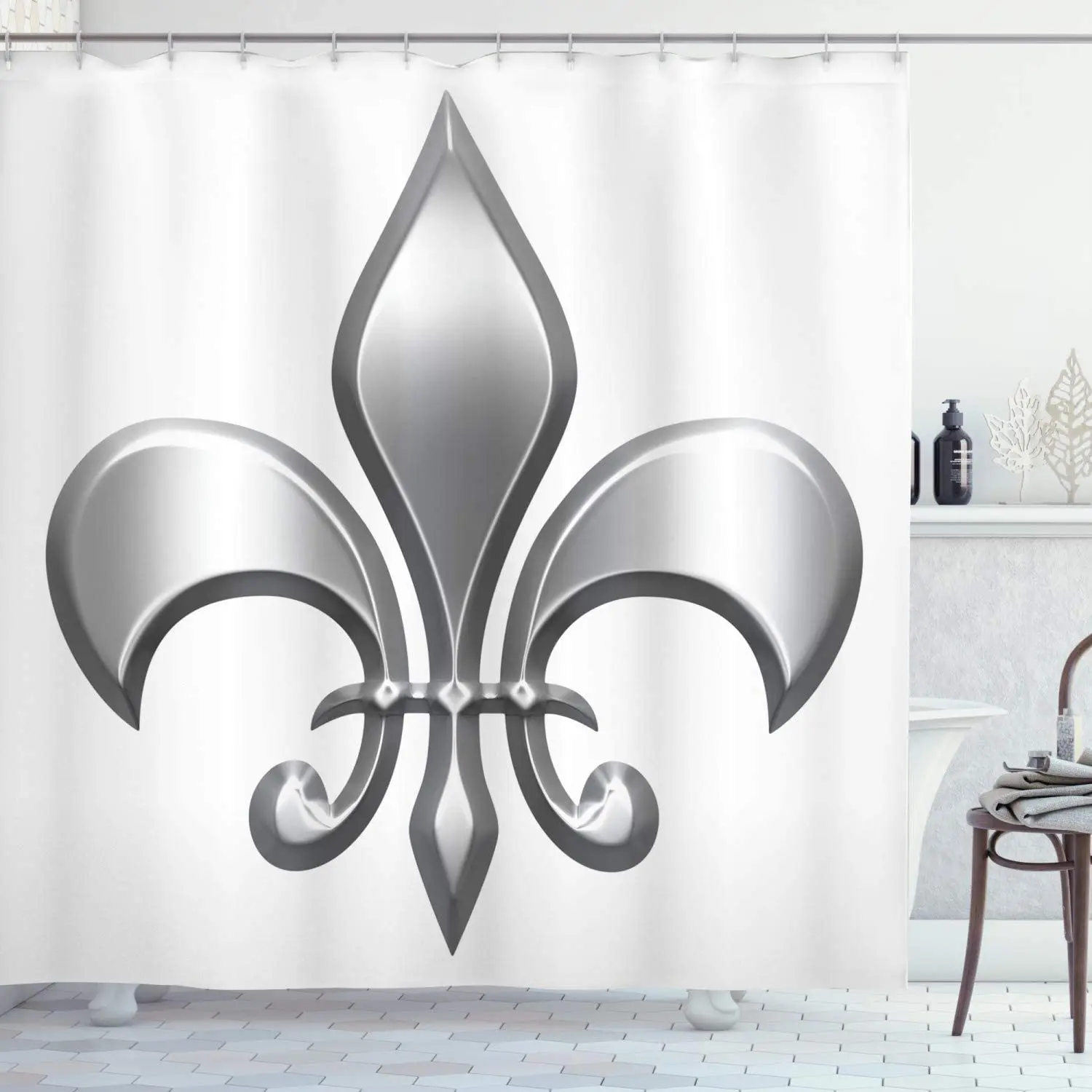 Fleur De Lis Shower Curtain Lily Flower Nobility of Knights in Medieval Time European Iris Bathroom Decor Set with Hooks 70