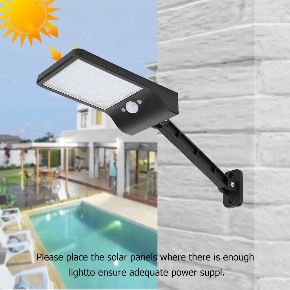 50 LED Solar PIR Motion Sensor Wall Lamp Waterproof Street Light w/Remote Control IP65 for Outdoor Road Garden Courtyard