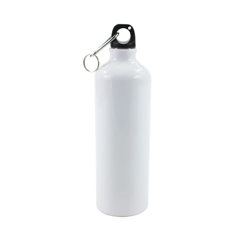 400/500/600/750ml White Blank Sublimation Water Bottle with Screw Carabiner Hook Aluminum Outdoor Sports Leakproof for