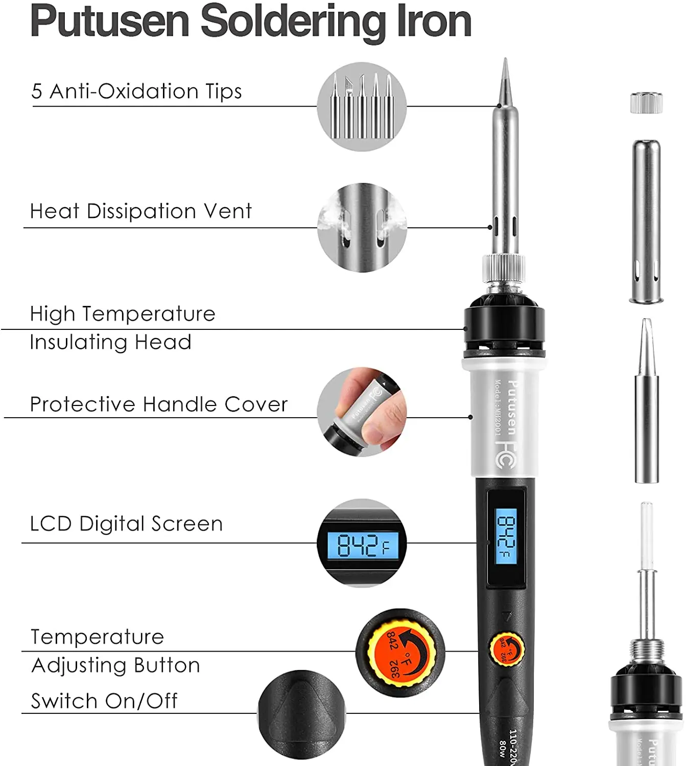 Soldering Iron Kit, 80W LCD Digital Soldering Gun, Portable Solder Iron with Adjustable Temperature Controlled and Fast Heating