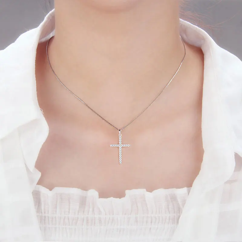 CLUCI 925 Silver Zircon Inlay Cross Pendant Hot Women Accessories Religious Jewelry Gift Charms Only Pendant DP035SB