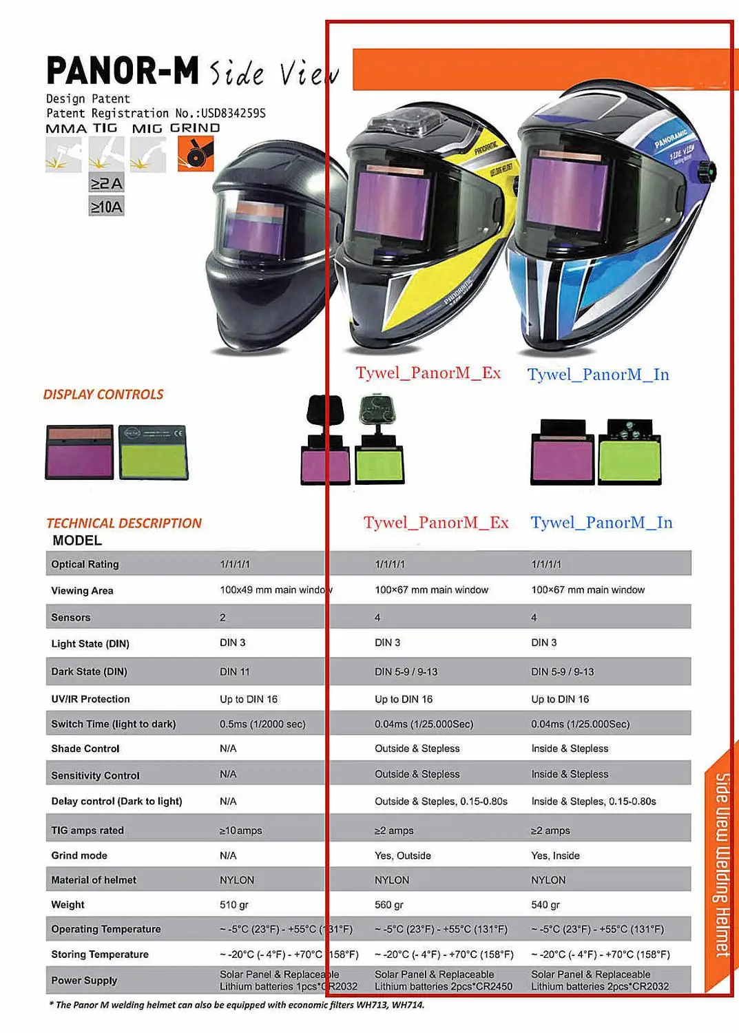 Welding Helmet 3 Side View DIN 5-9/9-13 Optical Rating 1111 4 Sensors True Color EN379 ANSI CSA Auto Darkening Welding Mask