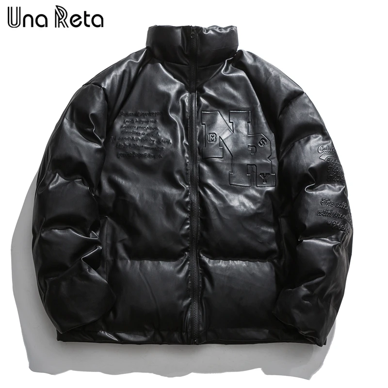 

Una Reta Solid Leather Cotton Men's Coat Winter New Zipper Parka Coat Men Clothing Long Sleeve Men's Jacket Coat