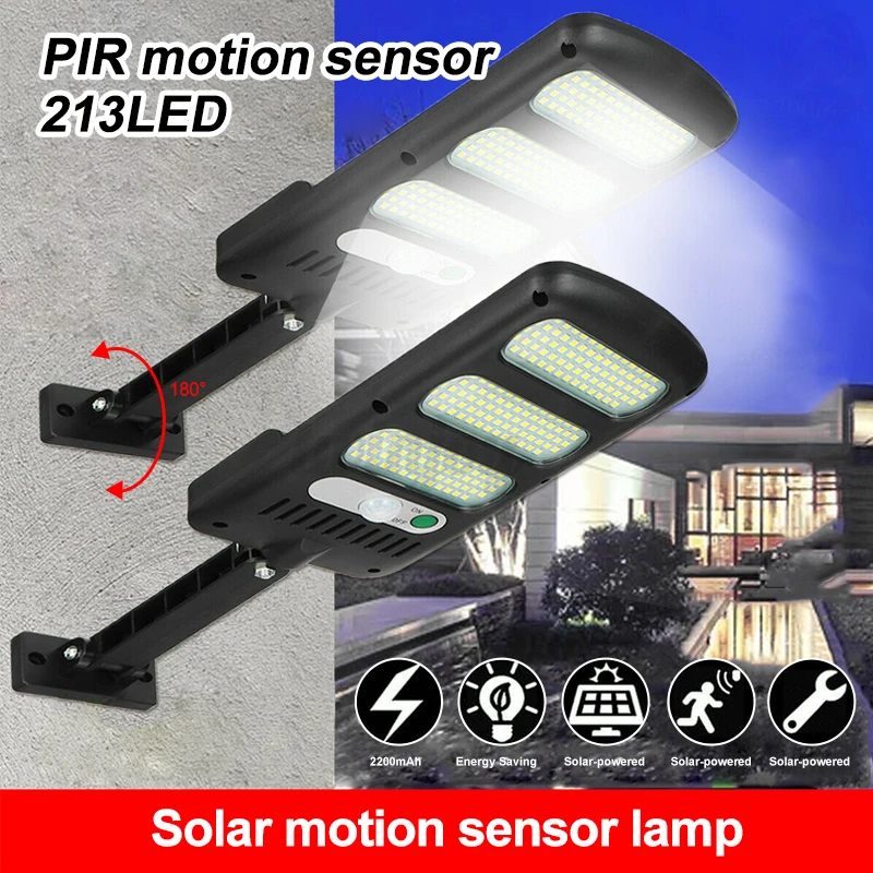 

213*SMD LED Solar Street Wall Light PIR Motion Sensor Dimmable Human Induction Lamps IP65 Waterproof Garden Security Lighting