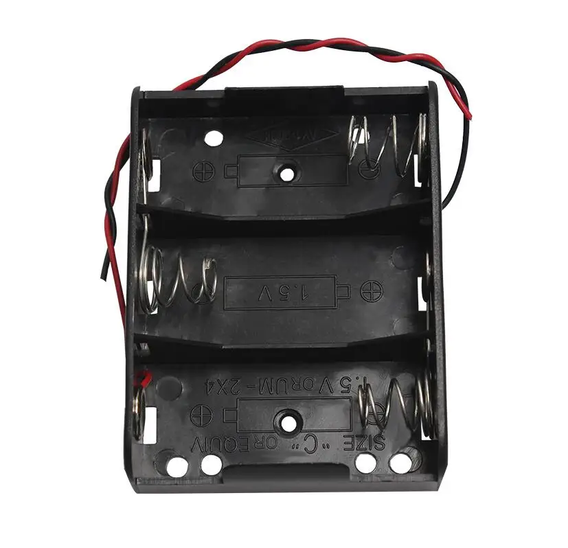 

Black 3 x C Size 4.5V Battery Storage Box Plastic Case Cover With Wire Leads 3 Slots C Size Batteries Holder