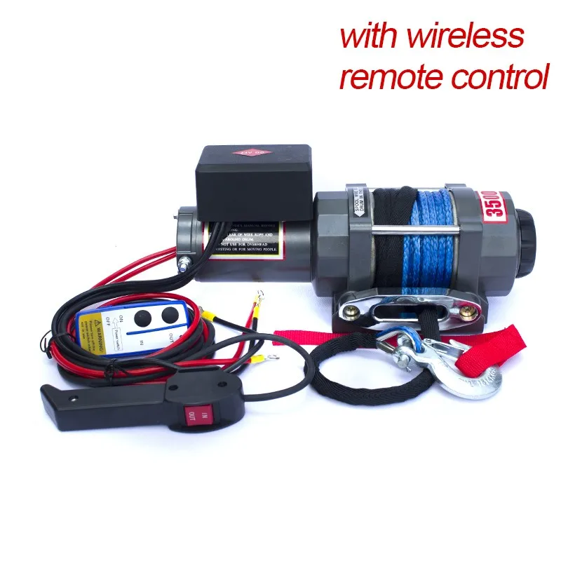 Mobil Listrik Winch 12V / 24V 3500lbs Winch Listrik Tali Nilon dengan Remote Kontrol Nirkabel Winch Mobil