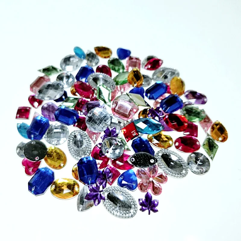 HL 100PCS/Package Lots Mixed Size Shape Loose Sew-on Rhinestones Apparel Bags Shoes Sewing Accessories DIY Crafts