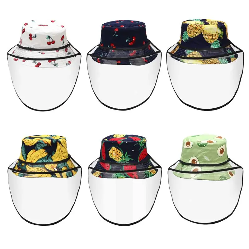 Unisex Tropical Fruits Bucket Hat Detachable Face Shield Hip-Hop Fisherman Cap A0NF