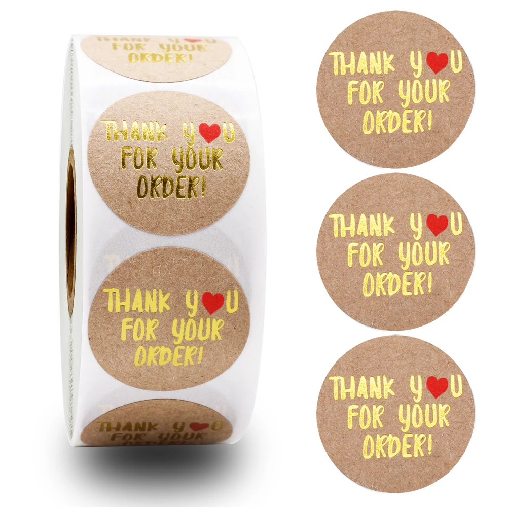 100pcs Handmade with Love Letter Stickers Thank You Stickers Roll Labels Wedding Box Gift Packing Decoration Stationery Stickers