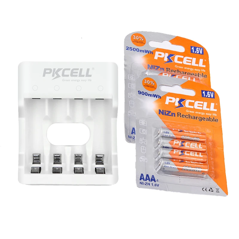 4Pcs AA 2500mWh 1.6V +4Pcs 900mWh AAA Ni-ZN Rechargeable Battery batteries+ 1Pcs Ni-Zn AA/AAA Battery Charger