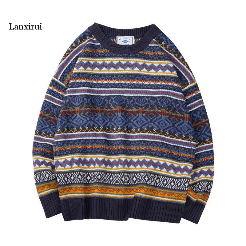 Winter Sweater Men\'s Warm Fashion Retro Casual O-neck Knit Pullover Men Streetwear Knitting Sweaters Male Sweter Clothes M-2XL