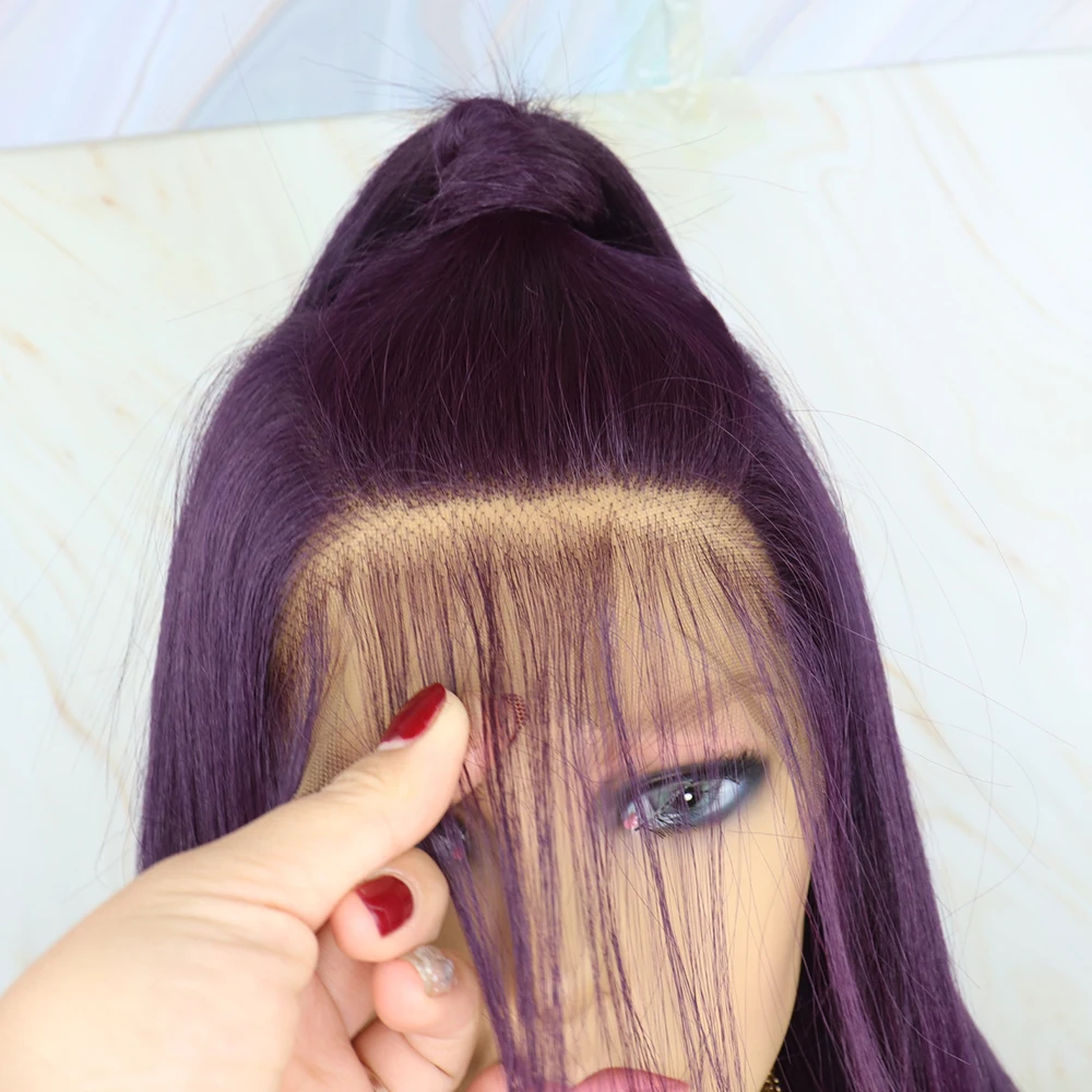 Diário bonito 13x6 longo roxo em linha reta peruca dianteira do laço para as mulheres perucas de cabelo sintético completa do laço futura perucas cosplay