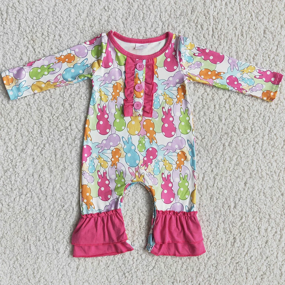 Wholesale Baby Girl Clothes Infant Rompers Easter Rabbit Print Boutique Baby Girls Romper Hot Sale CuteToddler Baby Rompers Sets