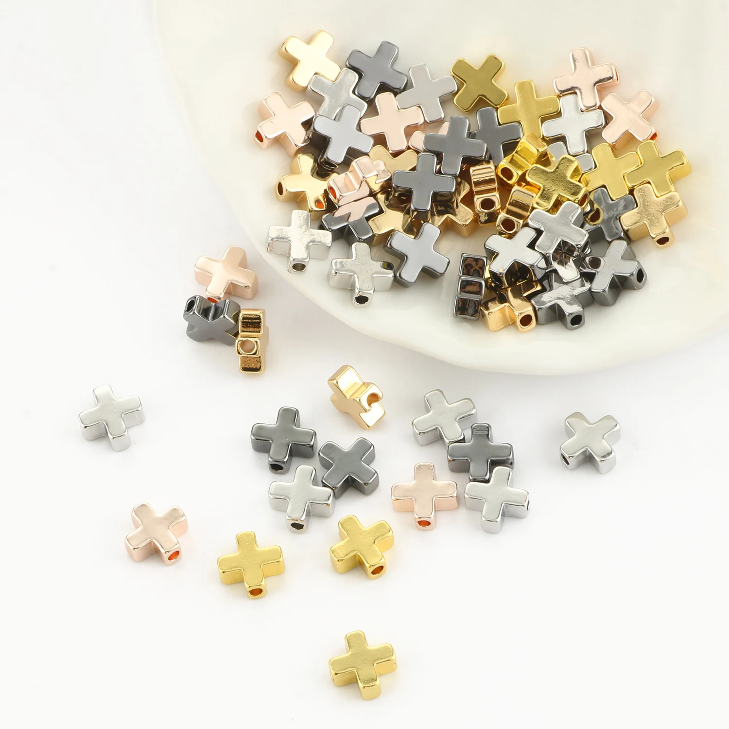 10pcs 6mm 8mm Alloy Cross Spacer Gold Color Silver Color Plated Beads Charms DIY Bracelet Necklace Handmade Jewelry Accessory