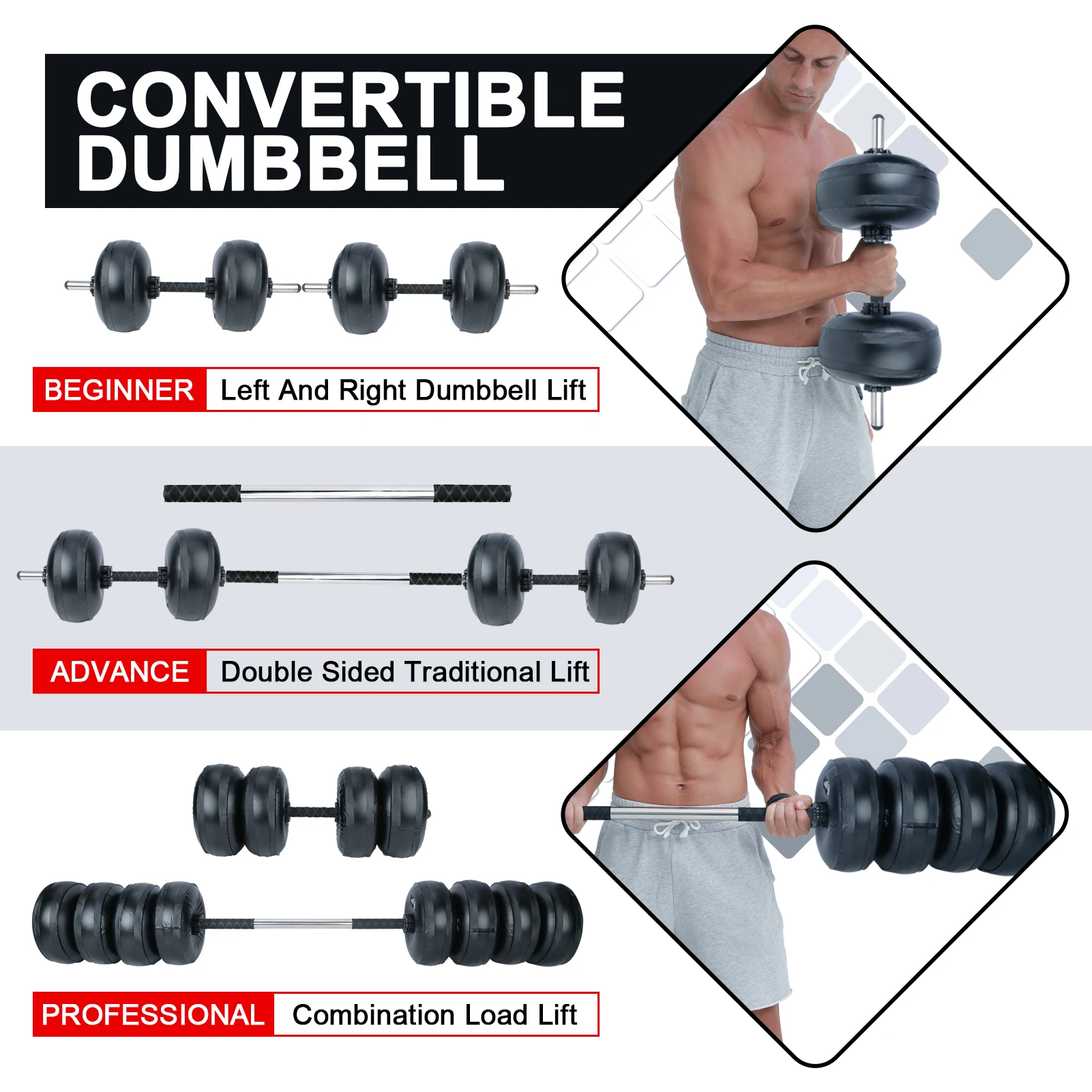 Deiris 1-35KG Dumbbell Barbell Set,2 in1 Portable Travel Fitness,Free Weights,Gym Arm Muscle,Home Outdoor, Water Dumbbell