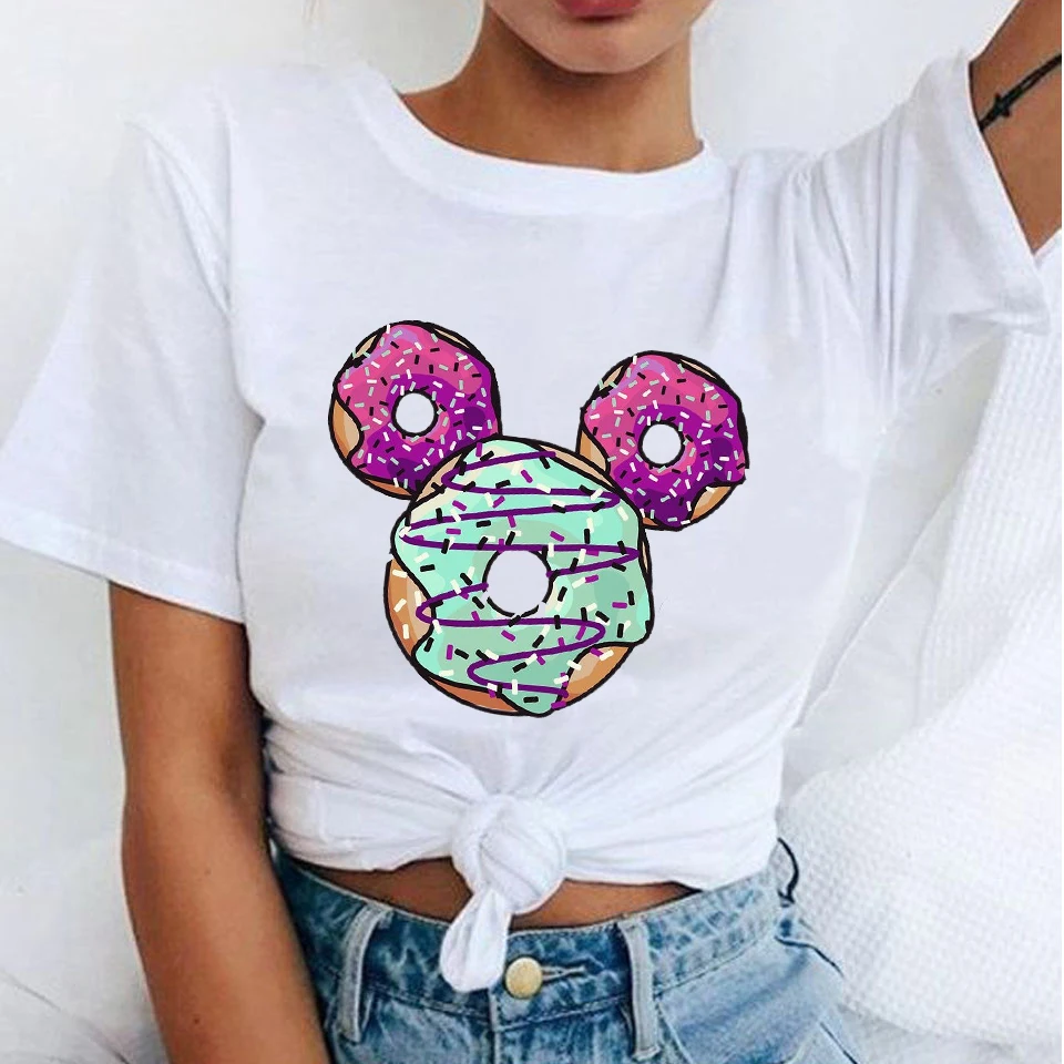 Women's T Shirt Short Sleeved Print Donuts Cartoon Harajuku T-shirts Womens Simple Tee Kawaii T-Shirt for Female Tshirt dropship