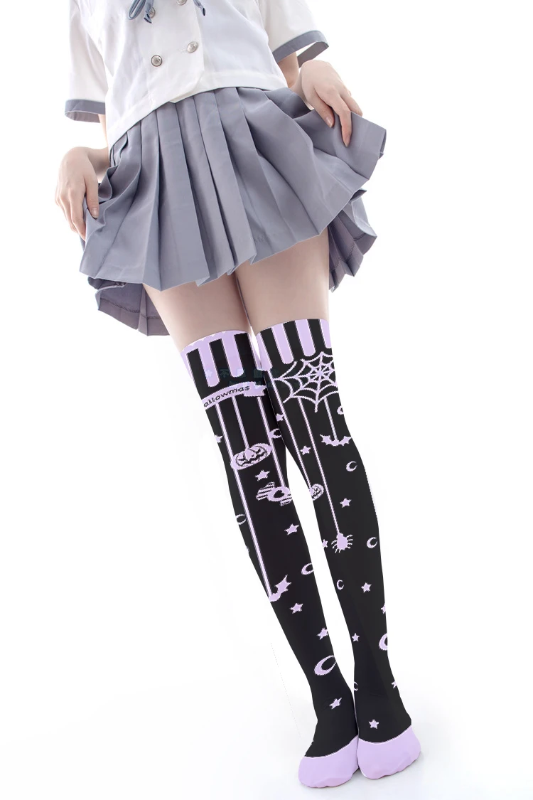 Senhoras preto sobre o joelho alto tubo meias japonesas lolita cosplay borboleta aranha bonito feminino estudante de seda meias longas