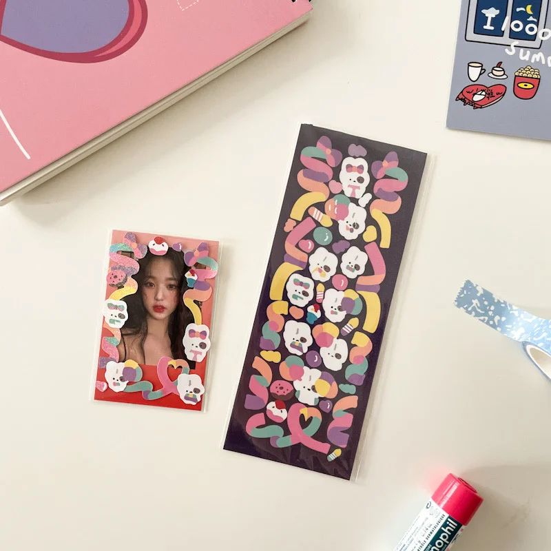 1Pc Ins Laser Color Ribbon Sticker Kawaii Rabbit DIY Scrapbooking Mobile Phone Computer Decoration Stickers Stationary Supplies