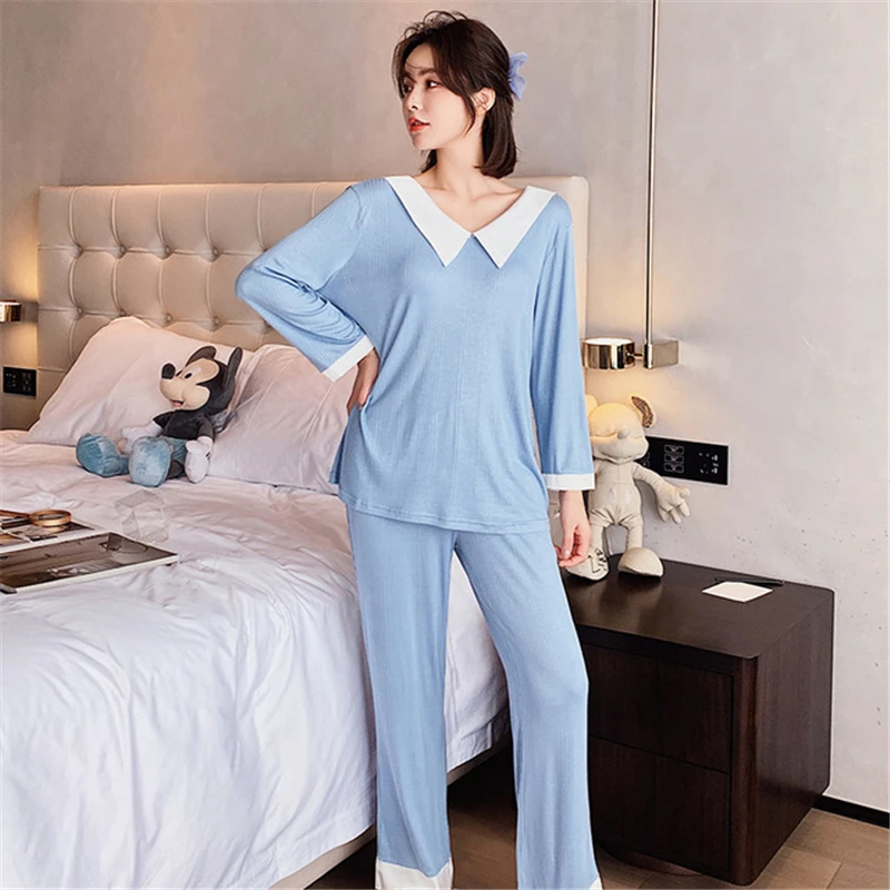 Pajama set 2020 autumn new ladies night gown casual soft long-sleeve loose homewear stretch bathrobe sexy sleepwear пижама