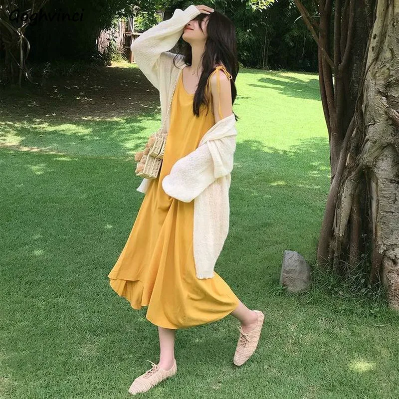 

Dresses Women Summer Sundress Loose Dress Leisure Bow Sleeveless Korean Style Ulzzang Casual Womens Feminine Fashion Clothing