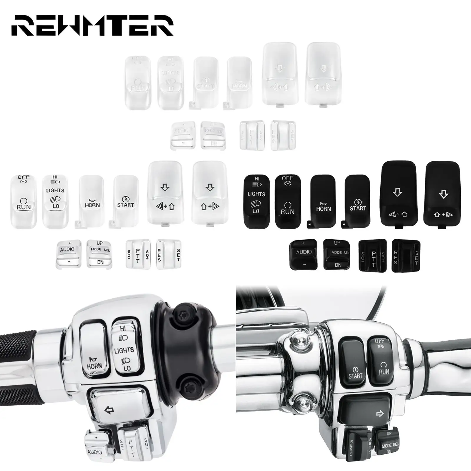 

10X Motorcycle Black Chrome Hand Control Housing Switch Cap Button Cover Kit For Harley Touring Electra Glide FLHT FLHX 96-2013