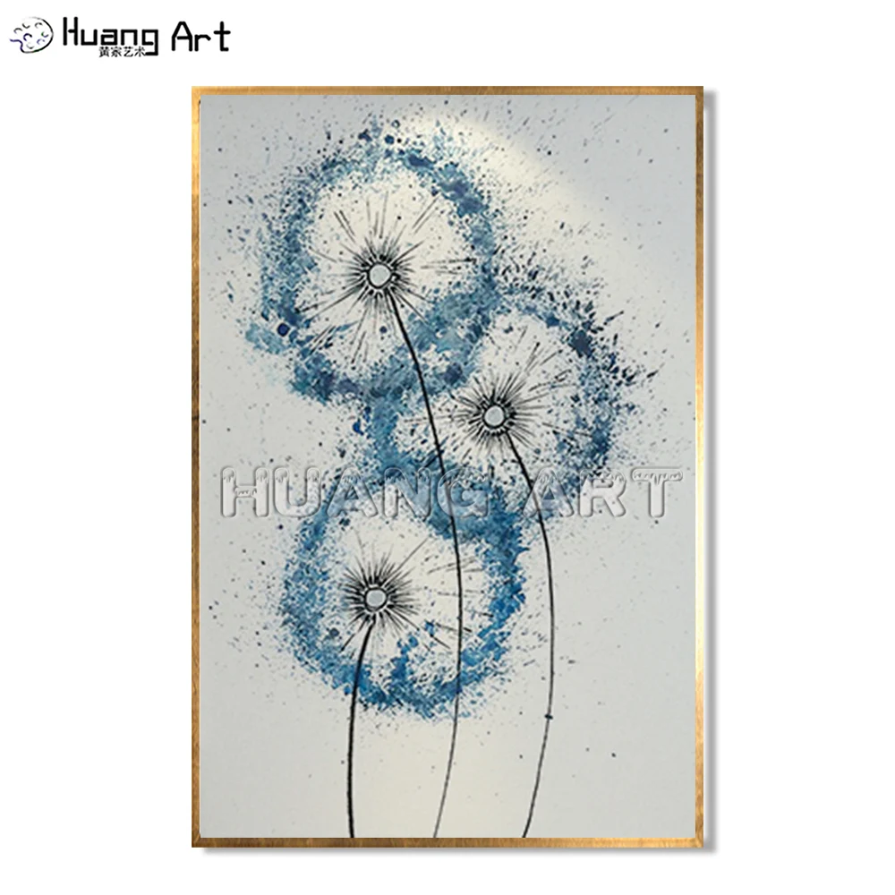 

Blue Dandelion Oil Painting for Living Room Decoration Art 100% Hand-painted Modern Dandelion Flower Oil Painting On Canvas