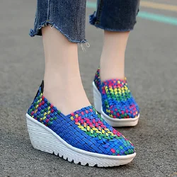 New Women Sneakers Summer Casual Shoes Woven Flat Platform Women's Shoes Breath Loafers Lady Footwear Soft Zapatos Plus Size 42