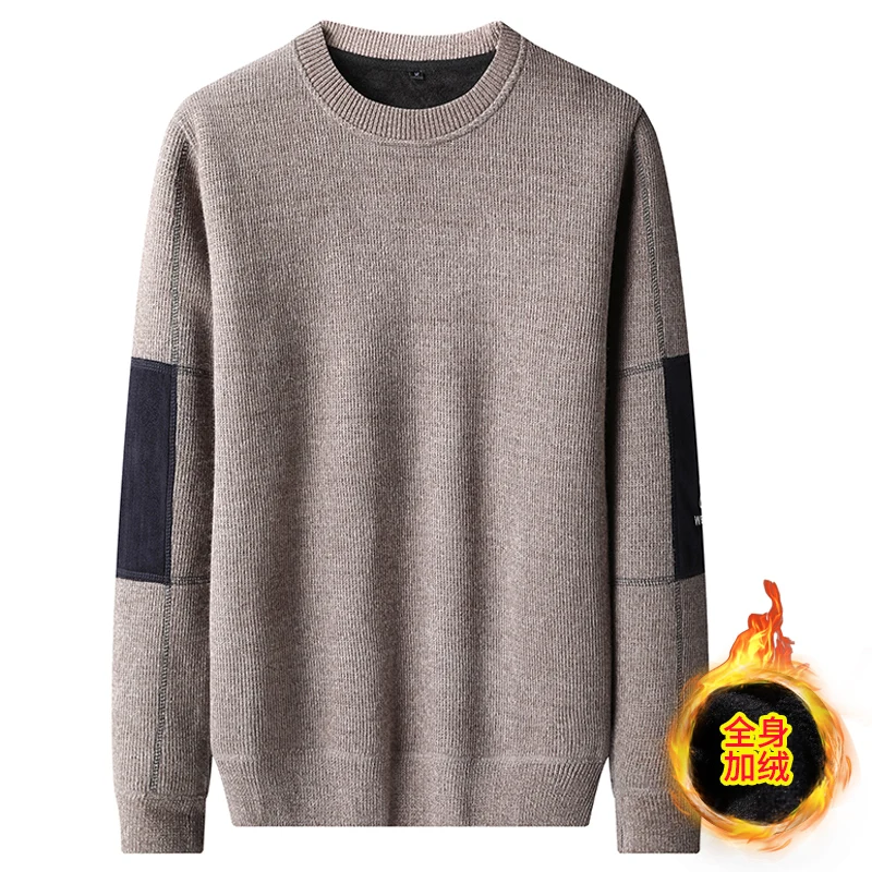 Men's O-neck Pullover Fleece Sweater Autumn/winter Warm Heavy High quality Comfortable Wool Blouse y2k Base Knitted Jumper