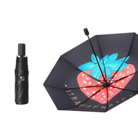 UPF 50+ UV Protection Travel Umbrella 8 Ribs Folding Small Umbrella Black Coating Sun Blocking Umbrella, Fruit Pattern Inner