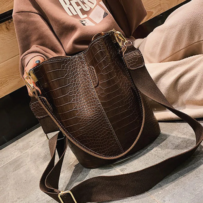 Crocodile Crossbody Bag For Women bucket Shoulder Bag large capacity Brand Designer Women Handbag PU Leather Female bolsos mujer