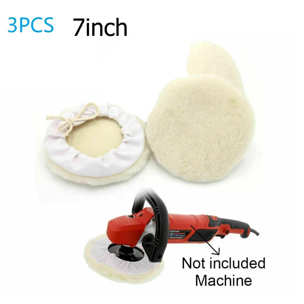 3Pcs 7inch Wool Polishing Pad Bonnet Buffing Wheel Pad Waxing Polishing Buffing Car Paint Care Polisher Pads