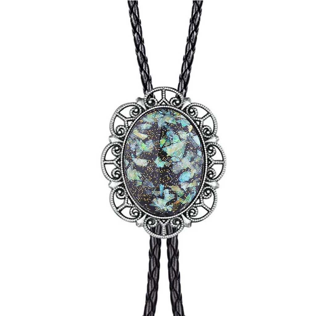 Silver space-time turquoise bolo tie leather cord necklace American western cowboy bolo tie men's and women's bow ties