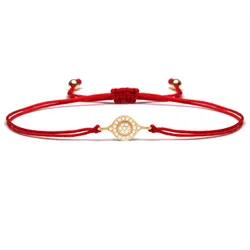 Shiny Cubic Zirconia Copper Evil Eye Charm Bracelet Women Girl CZ Eye Red String Protection kabbalah Adjustable Simple Jewelry