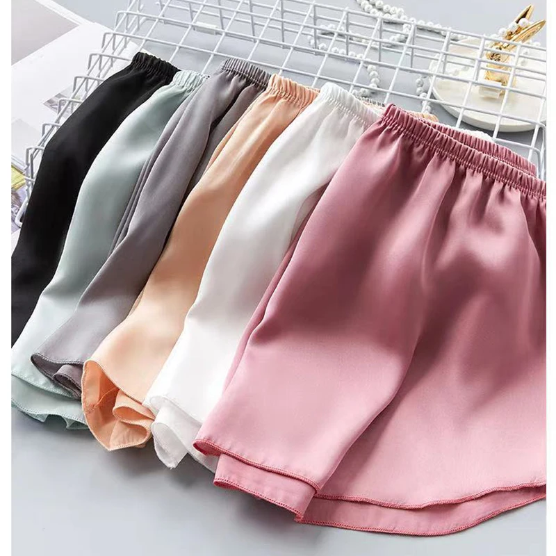 Sexy Women Summer Pajamas Shorts Ice Silk Safety Pants Under Skirt Elastic Waist Breathable Underpants Home Sleep Bottom Shorts